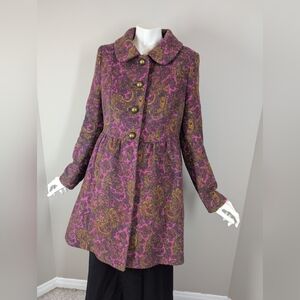 Vintage Plenty by Tracy Reese Paisley Wool Blend Coat | Purple Fit & Flare Jacke